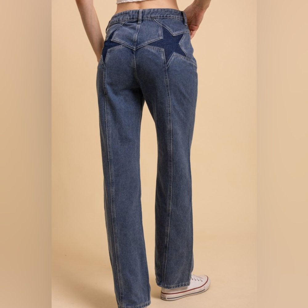 🩷J6 Bluevelvet Star Patch Boot Cut Blue Denim Jeans